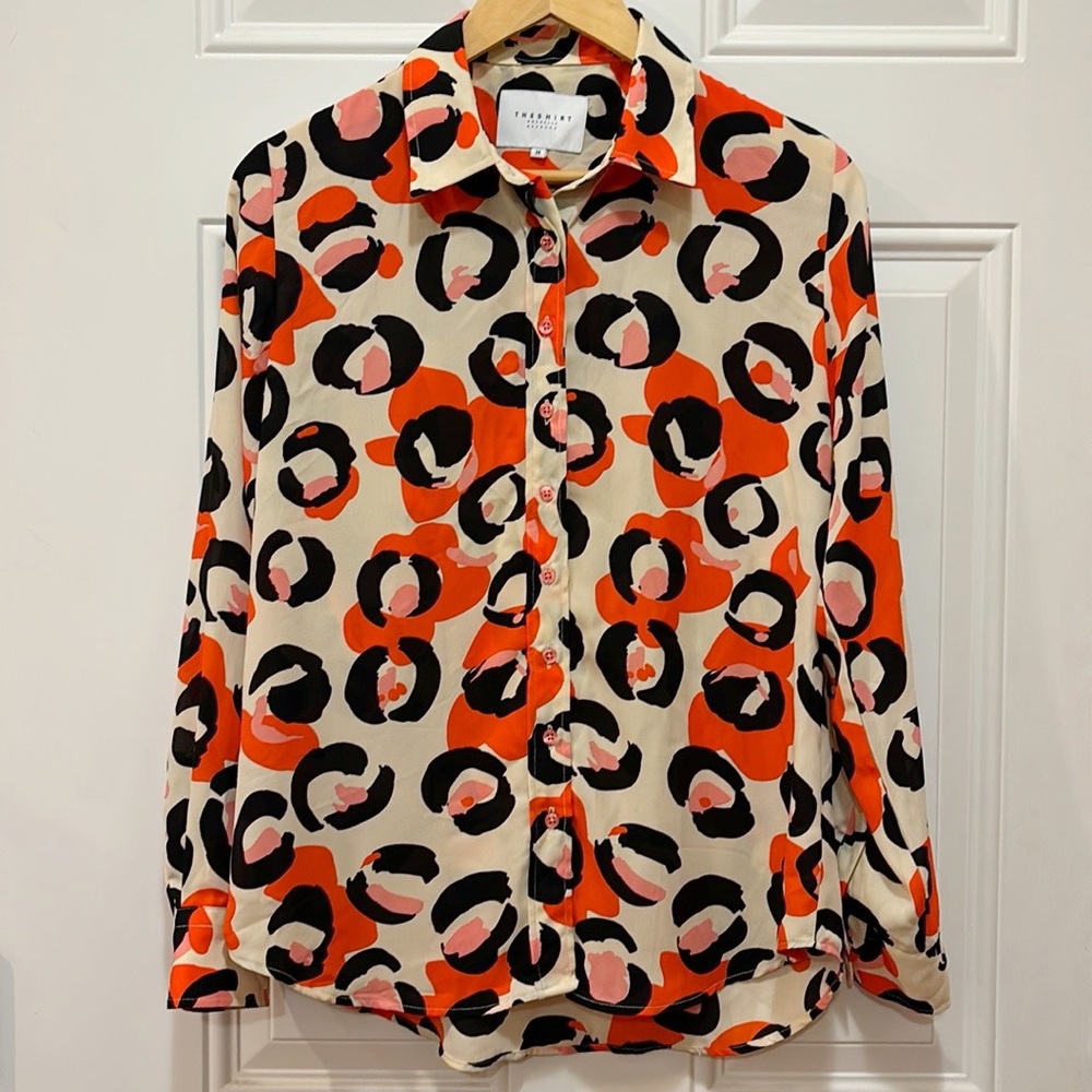 THESHIRT Rochelle Behrens Multicolor Print Long Sleeve Blouse Size M
